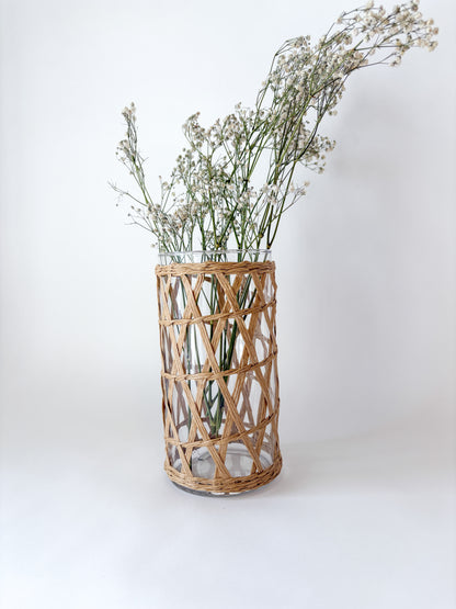 woven wrapped glass vase