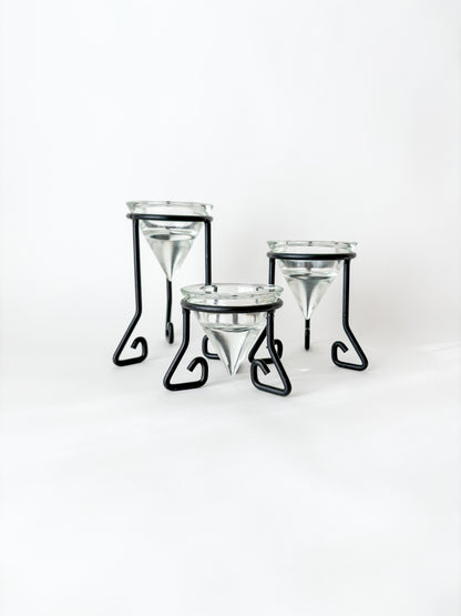 iron + glass tea light trio