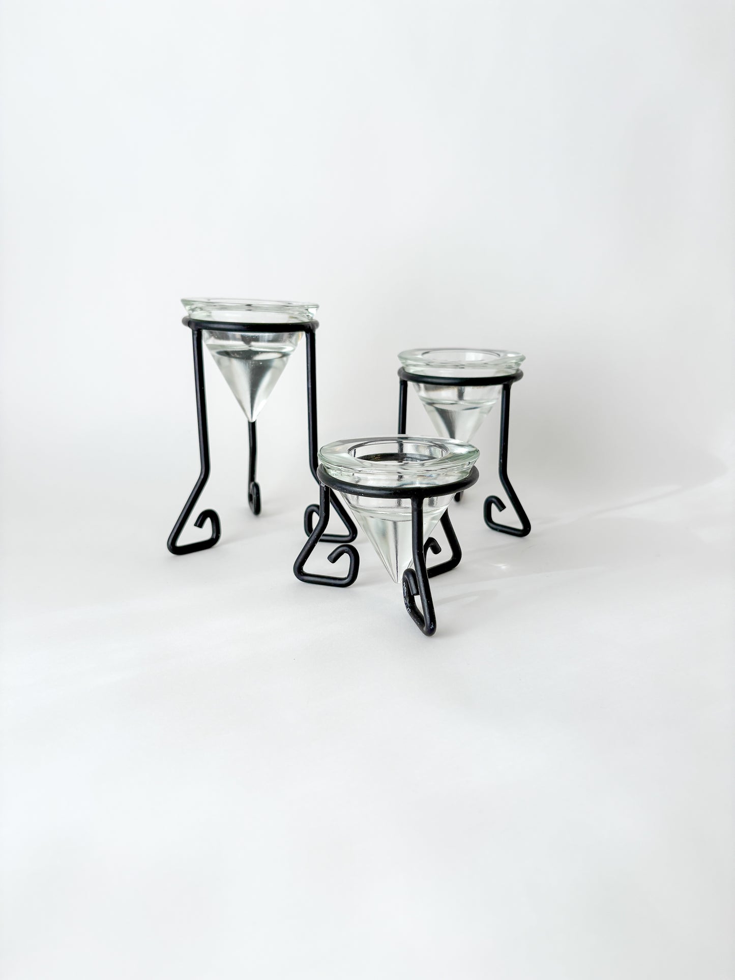 iron + glass tea light trio