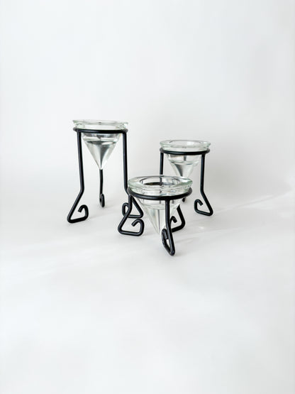 iron + glass tea light trio