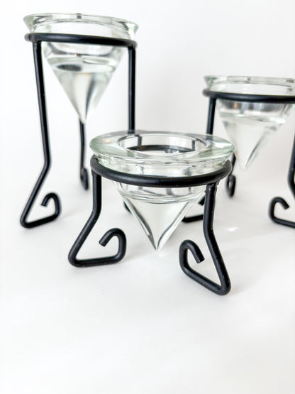 iron + glass tea light trio